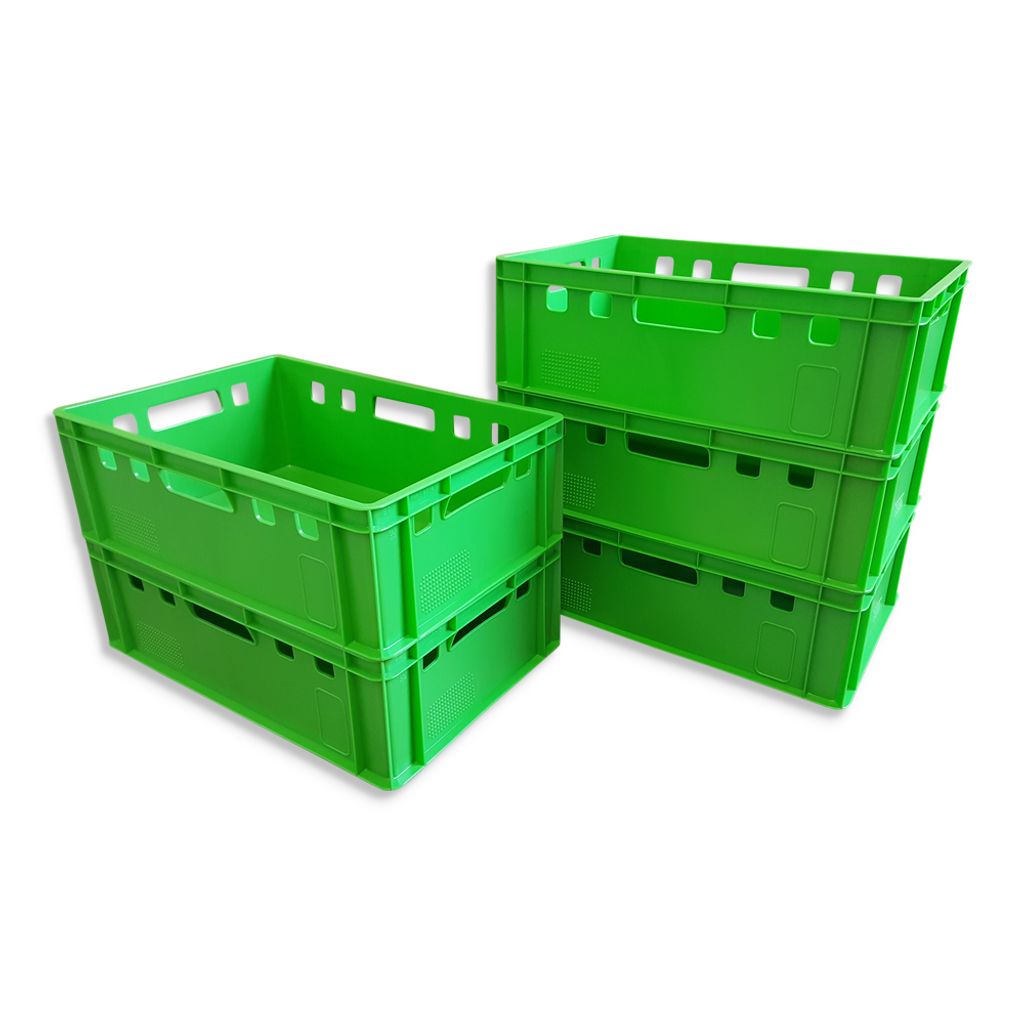 5 x Eurofleischerkiste Vorratsbox E2-Kiste Behälter Gemüsekiste stabelbar grün. 