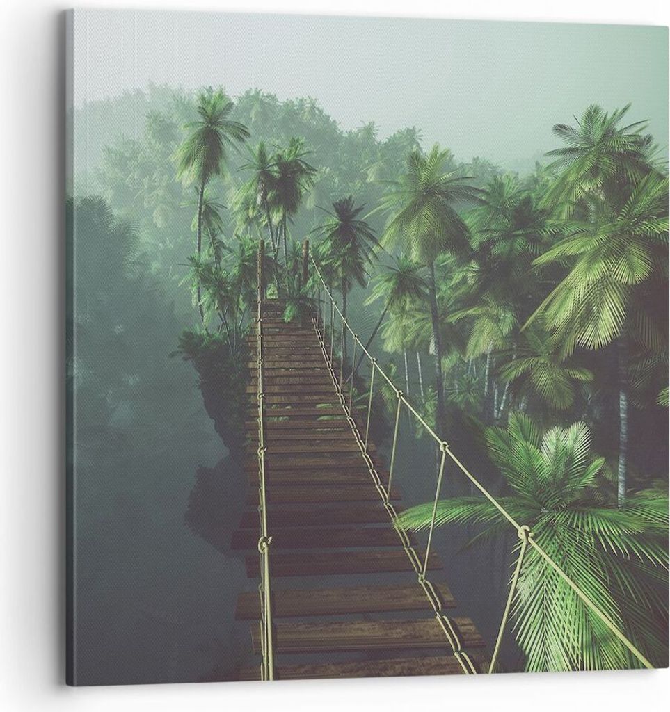 Bild auf Leinwand - Leinwandbild - Dschungel Palme Brücke - 70x70cm - Wand Bild - Wanddeko - Leinwanddruck - Bilder - Kunstdruck - Wanddekoration ...