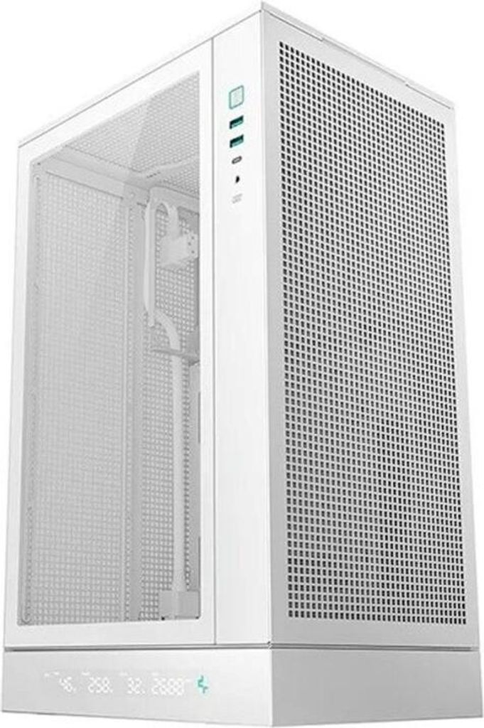 A white computer case is shown against a white background.