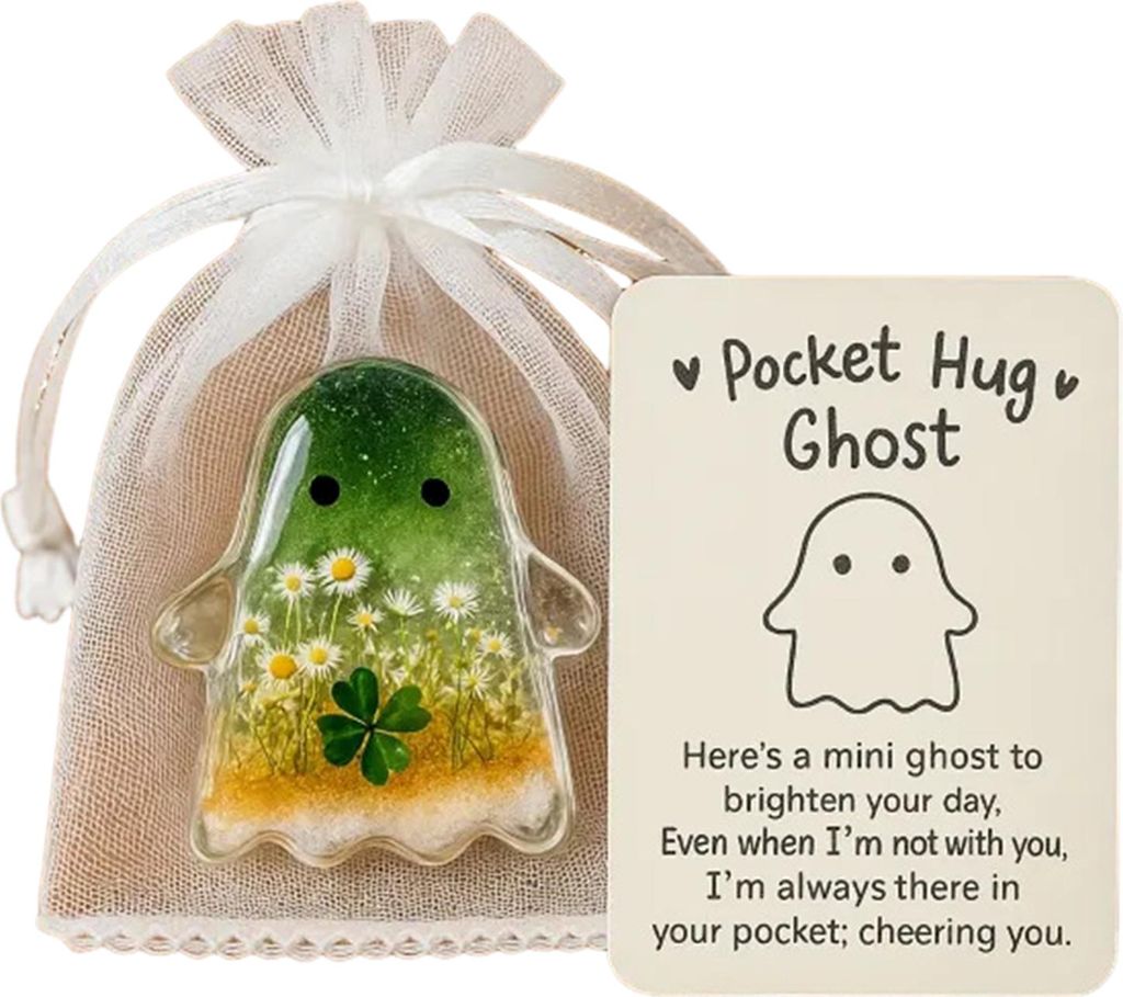 Ghost Pocket Cards Pocket Hug Ghost mit Ermutigungskarte, süßer Mini-Geist aus Kunstharz, Token zur emotionalen Unterstützung, inspirierende Ges...