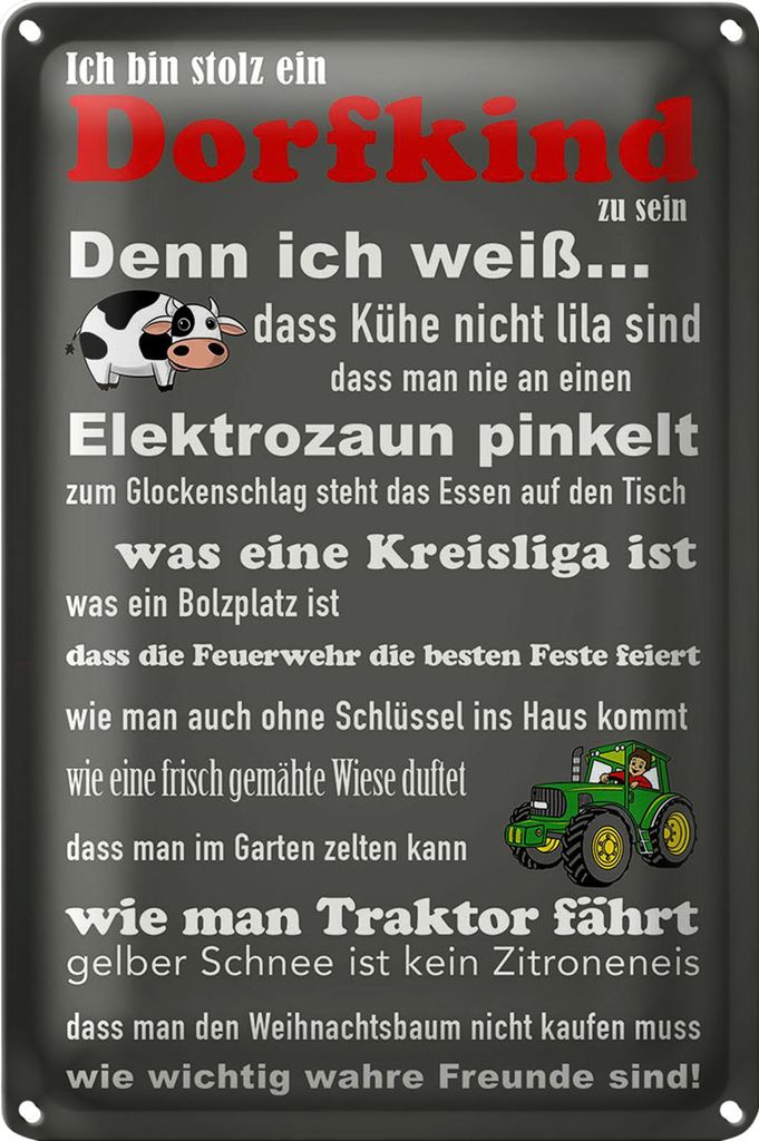Blechschild Spruch 40x30cm ich bin stolz Dorfkind zu sein