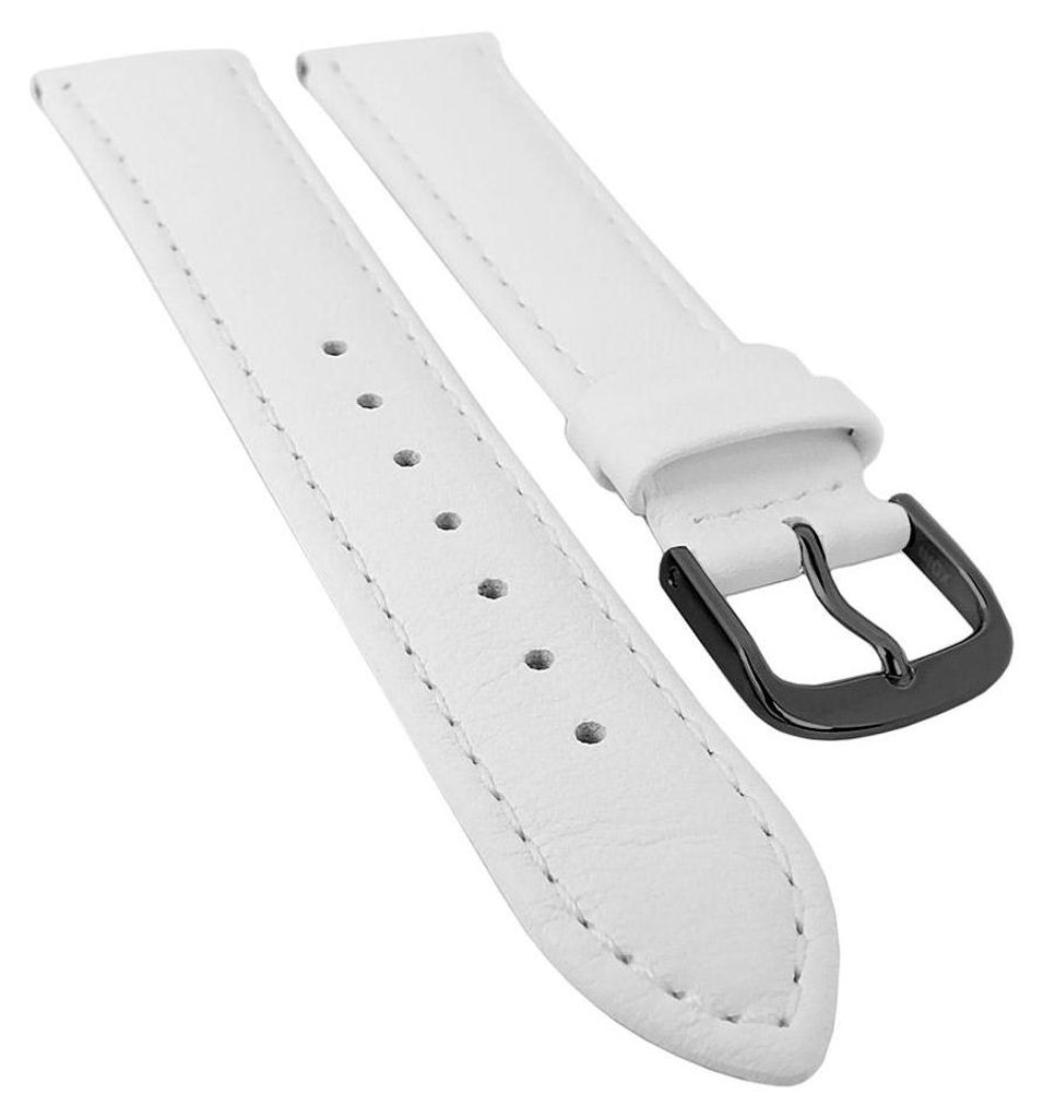 Taurus Uhrenarmband | Kalbsleder weiß mit Naht, Standardlänge 30169, Stegbreite:18mm, Schließe:Schwarz