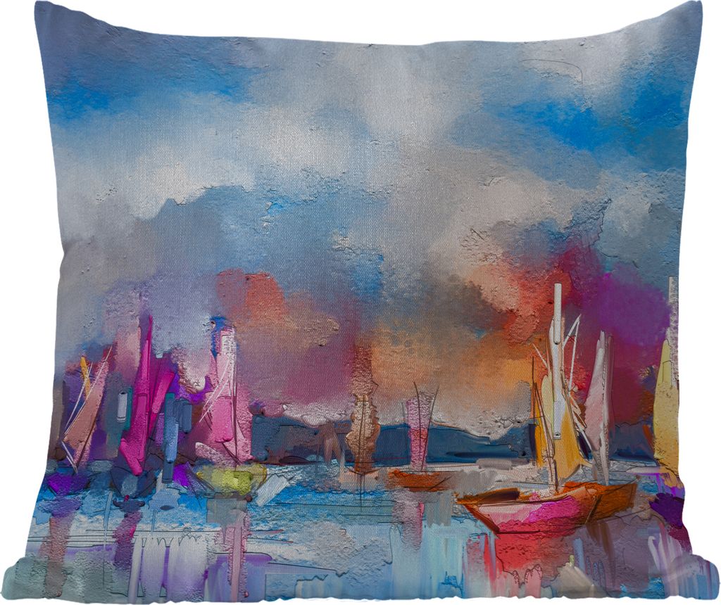 MuchoWow Outdoor Kissen - Malerei - Boote - Wasser - 45x45 cm - Wetterfest - Lounge Kissen - Fotokissen - Dekoratives Kissen