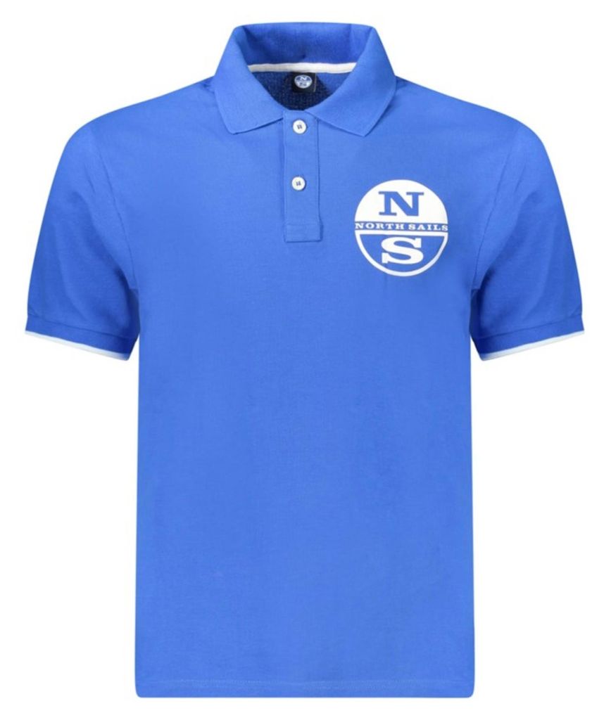 Herren Kurzarm-Polohemd in Blau mit Kontrastdetails und Druck