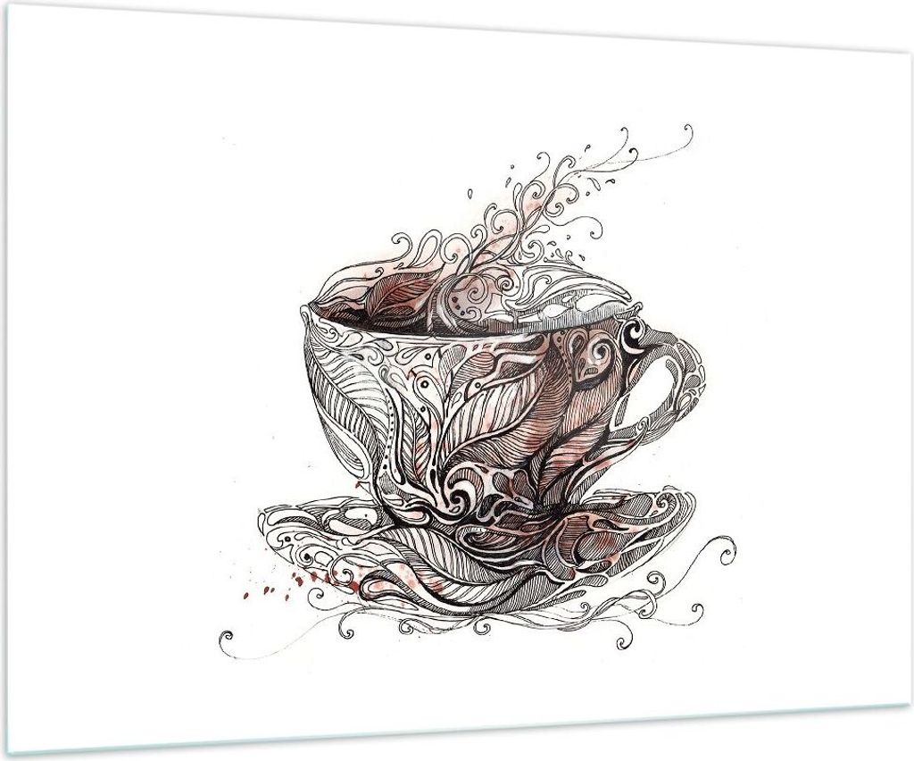 Bilder auf glas - Abstraktion Tasse Tee heiß - 100x70cm - Glasbilder - Wandbilder - Kunstdruck - zum Aufhängen bereit - Wanddekoration aus Glas -...