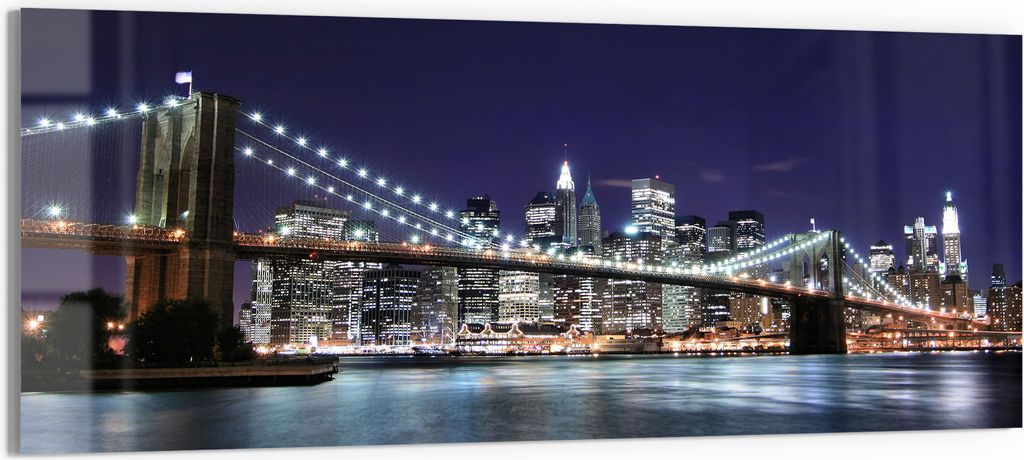 DEQORI Glasbild Echtglas 150x60 cm 'Städtischer Nachtglanz' Wandbild Bild modern Deko