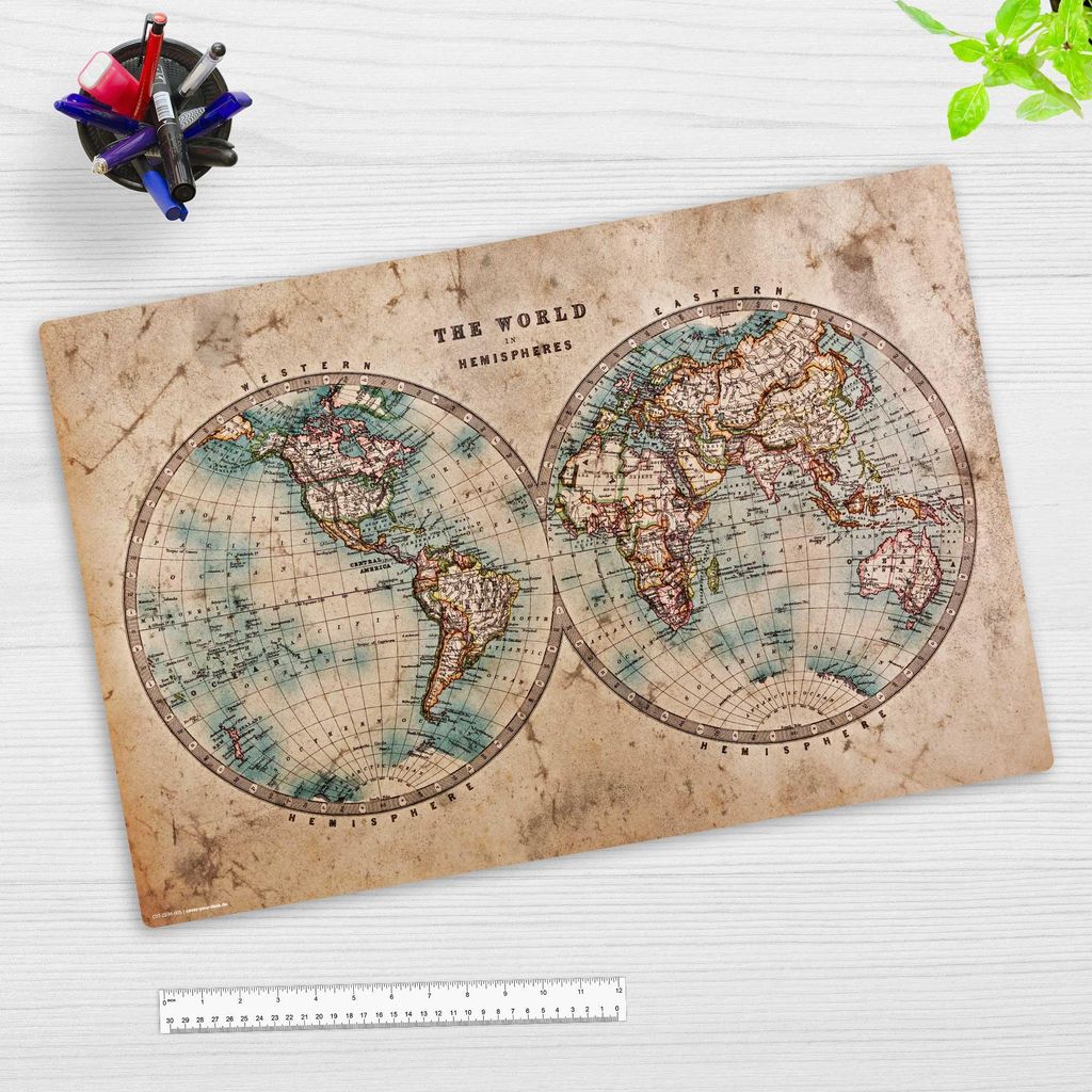 Schreibtischunterlage für Kinder und Erwachsene – “Historische Weltkarte“ – aus erstklassigem strapazierfähigem Vinyl – 60 x 40 cm – ...