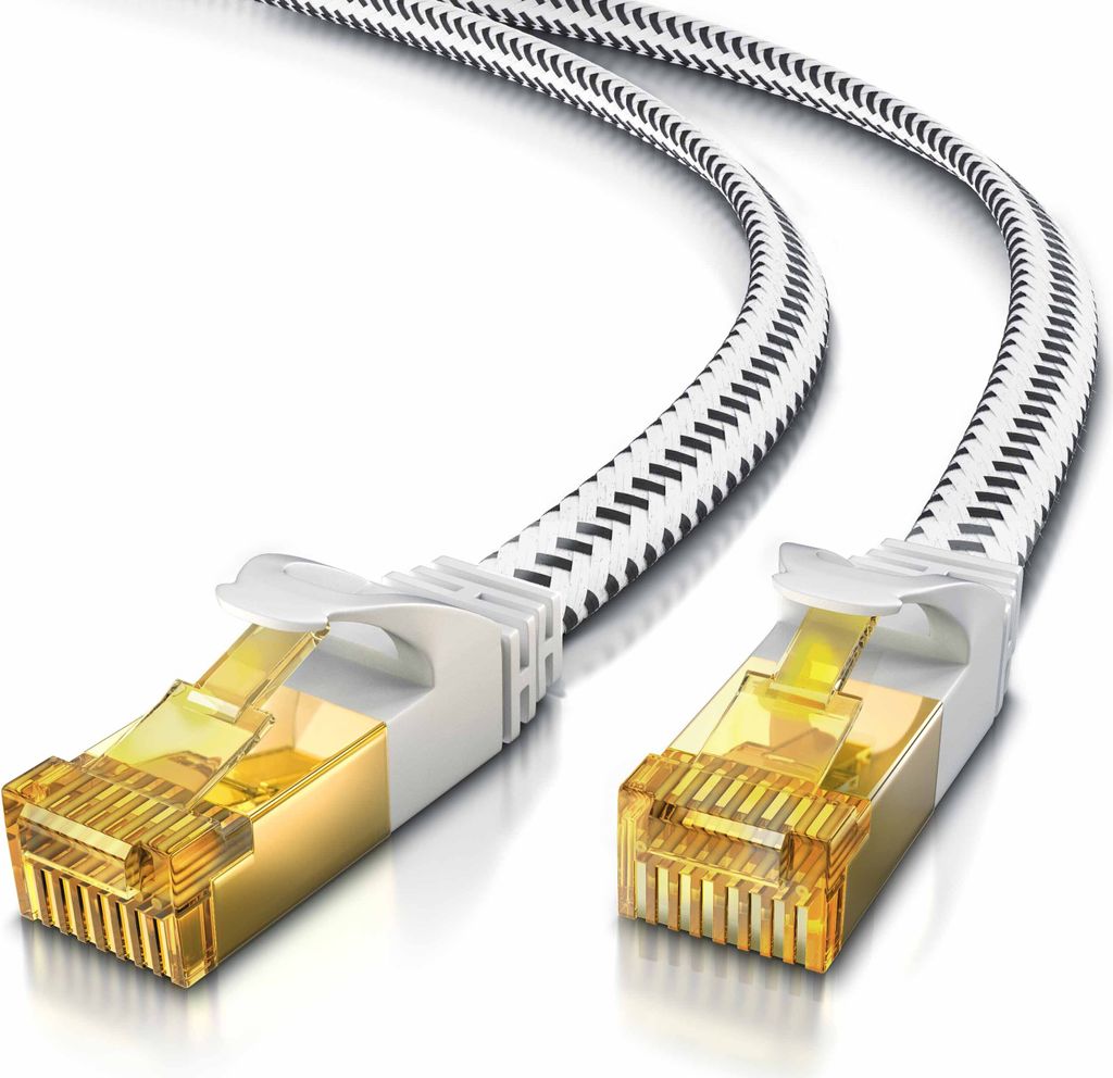 Primewire Flachbandpatchkabel CAT 7 mit Baumwollummantelung - Gigabit Ethernet LAN Kabel - 10 Gbit/s - U/FTP PIMF Schirmung - Netzwerkkabel - 20m