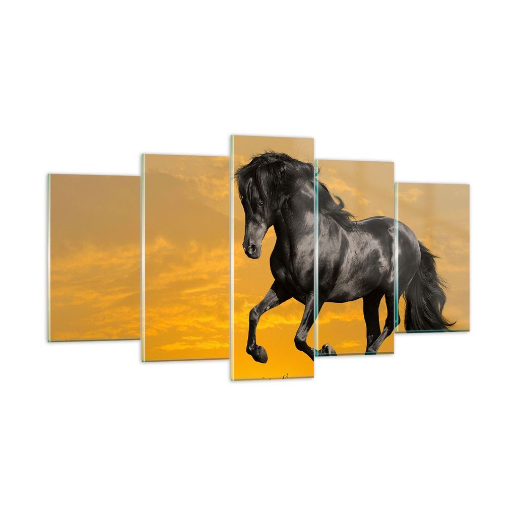 Bilder auf glas - Tiere Pferd Laufen Wiese - 160x85cm - Glasbilder - Wandbilder - Kunstdruck - zum Aufhängen bereit - Wanddekoration aus Glas - Gl...