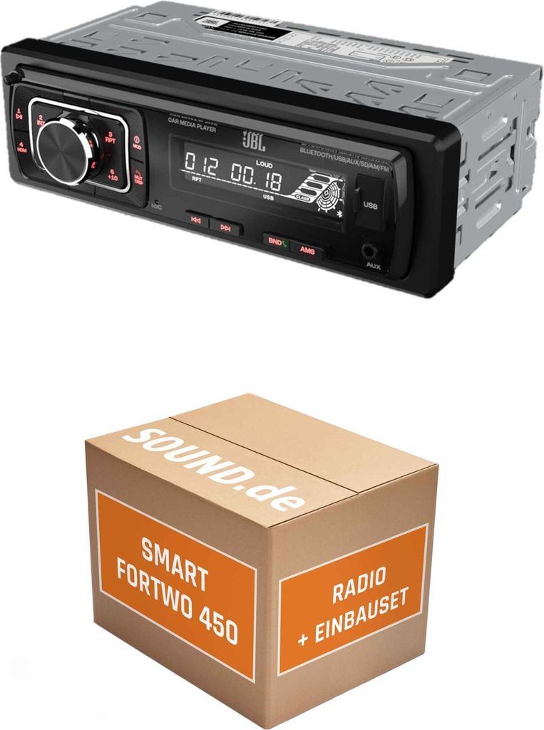 Autoradio Einbaupaket mit JBL Celebrity 150 passend für Smart Fortwo 450 dunkelgrau | Bluetooth USB