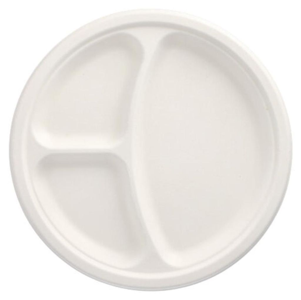 PAPSTAR Zuckerrohr-Teller "pure" rund 260 mm 3-geteilt Produktbild 