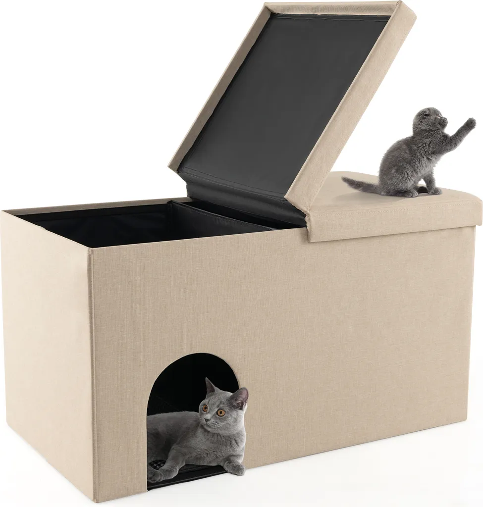 COSTWAY Maison Chat 2 en 1 - Banc de Repos et Cache-Litière 90x50cm Beige