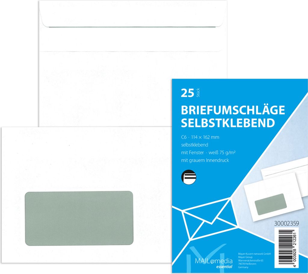 Enveloppe média MAIL DIN C6, avec fenêtre, autocollante, Image du produit 
