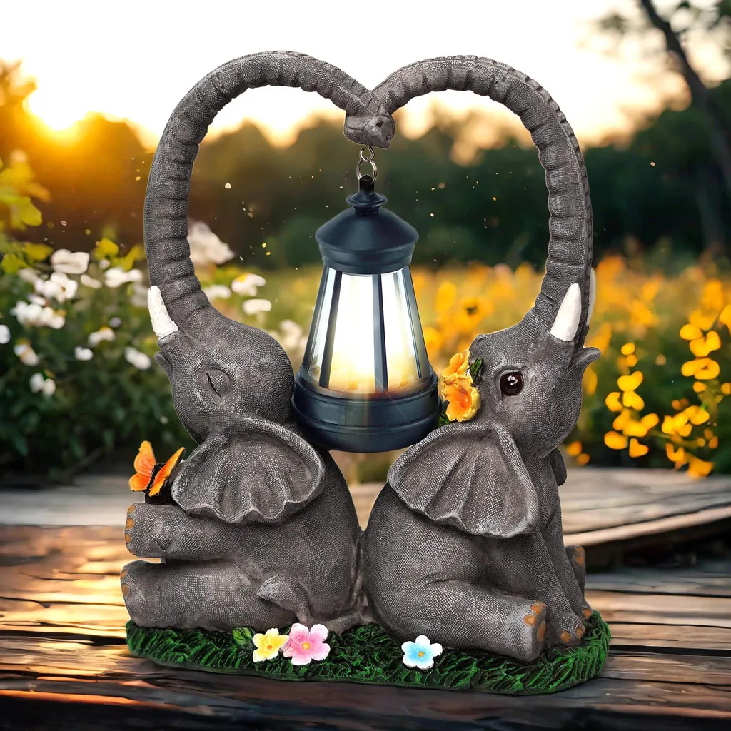 Statue éléphant solaire de 27 cm - Lampe décorative pour jardin et cour