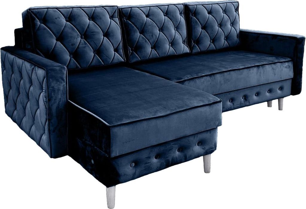 Ares Meble Ecksofa mit Schlaffunktion LUX-L - Ottomane Sofa L-Form, L-Couch 3-Sitzer, Schlafcouch mit Bettkasten, 227x144cm - Weiße Beine - Dunkel...