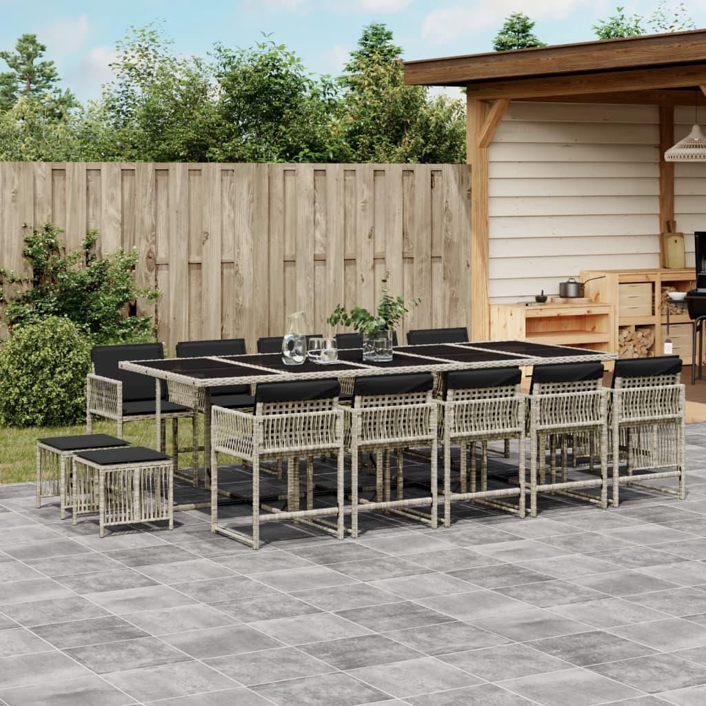 Maison Exclusive - 15-tlg. Garten-Essgruppe mit Kissen Hellgrau Poly Rattan