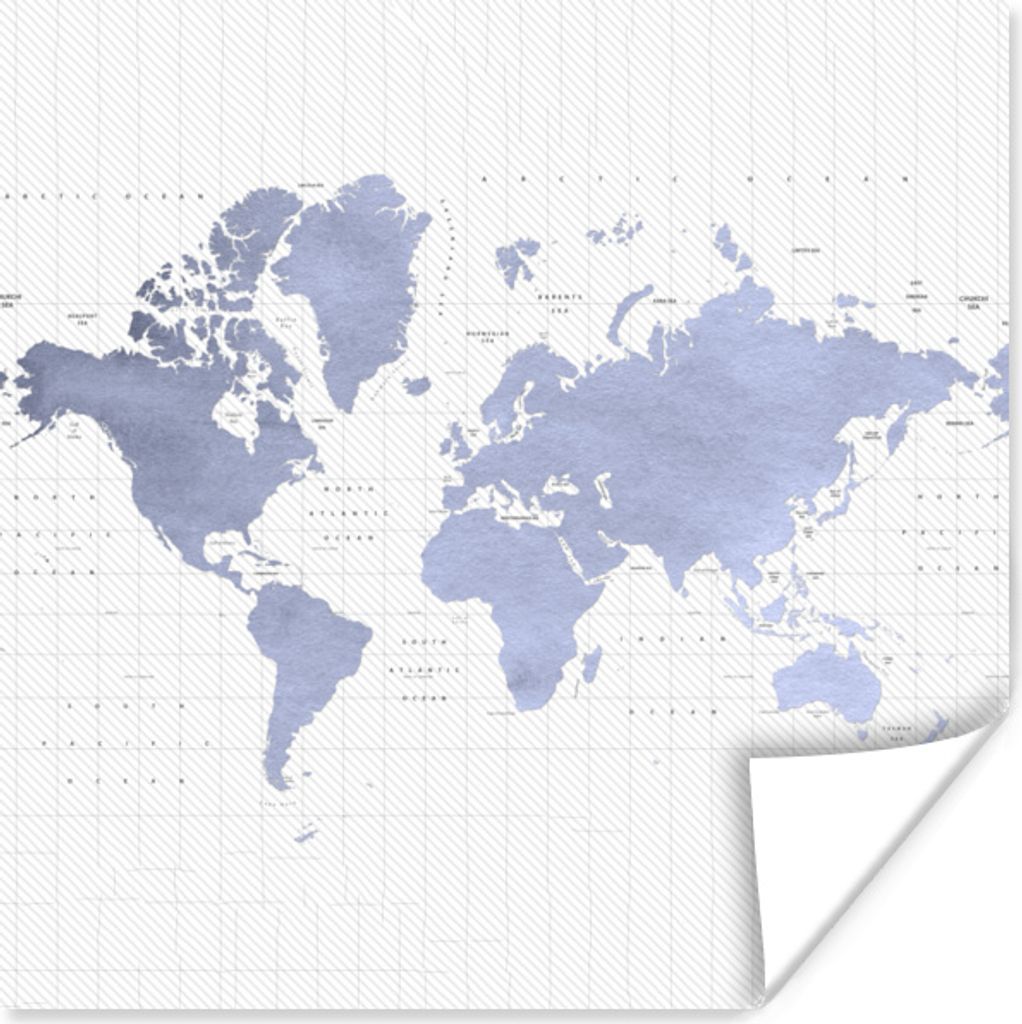 MuchoWow Poster Weltkarte - Blau - Aquarell 30x30 cm - Wandposter - Printing