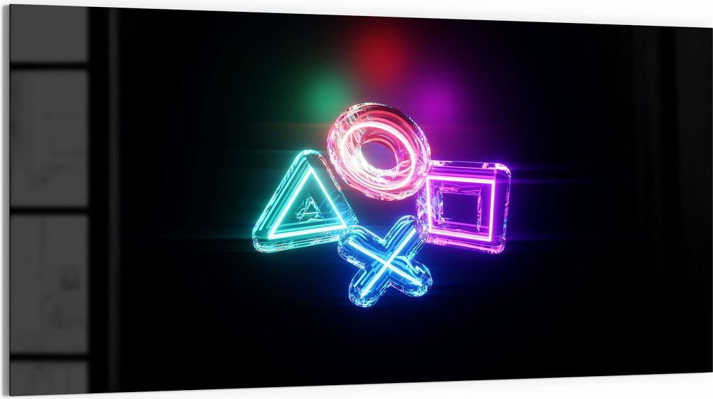 DEQORI Glasbild Echtglas 100x50 cm 'Neon Gaming Symbole' Produktbild 