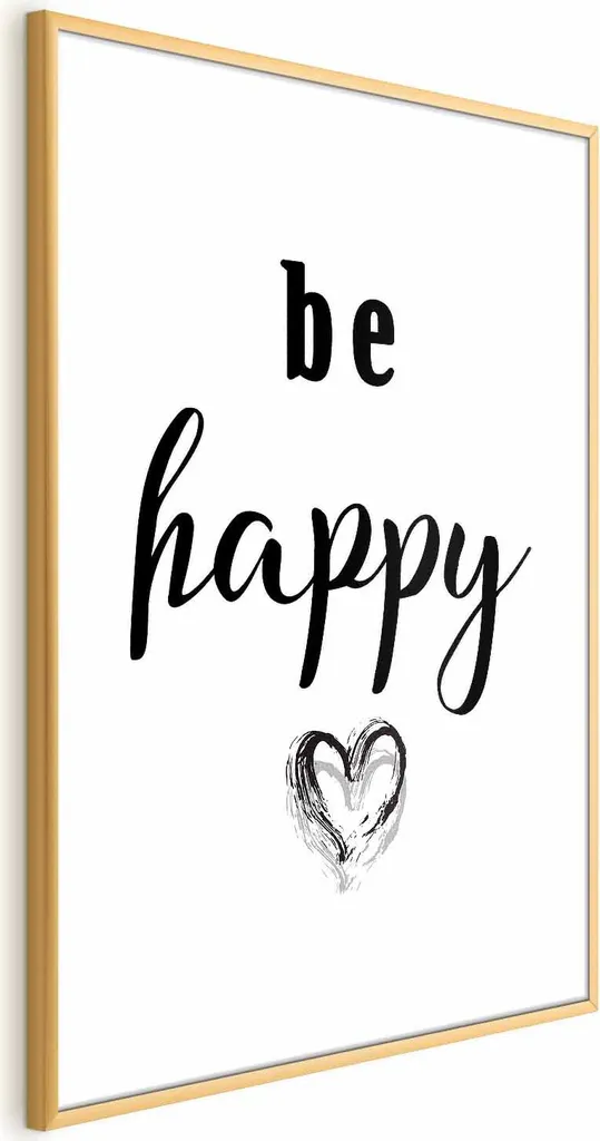 Poster Be Happy 60x90 cm con Cornice Dorata Elegante - Arredo Casa