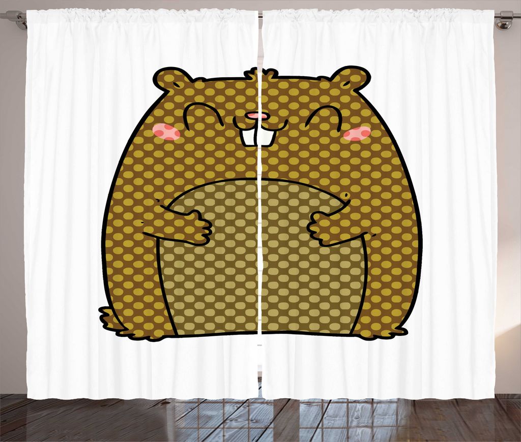 ABAKUHAUS Groundhog Day-Sammlung Rustikaler Vorhang, Cheery Marmot Cartoon, Wohnzimmer Universalband Gardinen mit Schlaufen und Haken, 280 x 225 cm...