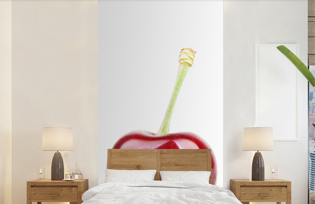 MuchoWow Fototapete für Wohnzimmer oder Schlafzimmer Wandtapete Vinyl Motivtapete Kirsche - Weiß - 120x240 cm - Hintergrundbild