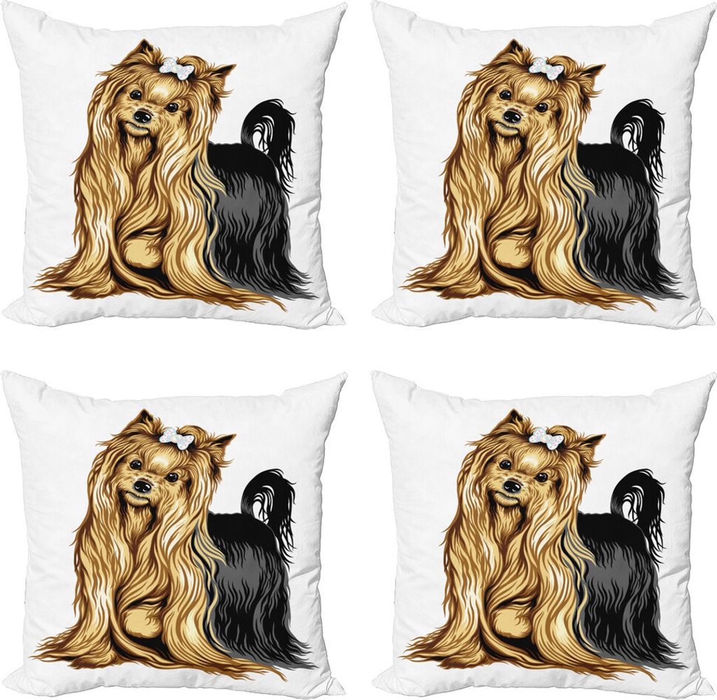 ABAKUHAUS Yorkie Kissenbezug Set (4 Stück), Langhaar-Haustier, Moderner Doppelseitiger Digitaldruck, 50 cm x 50 cm, Mustard Schwarz