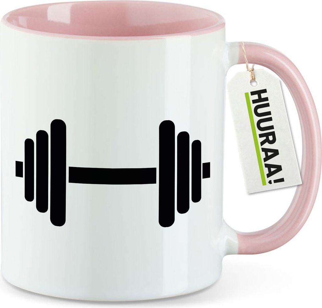 Huuraa Kaffeetasse Hantel Silhouette 330ml Rosa Keramik Kaffeebecher Geschenkidee