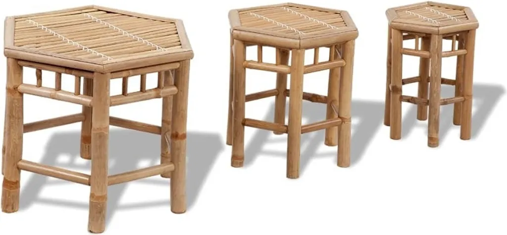 Set 3 Sgabelli da Giardino in Bambù Naturale | The Living Store Online