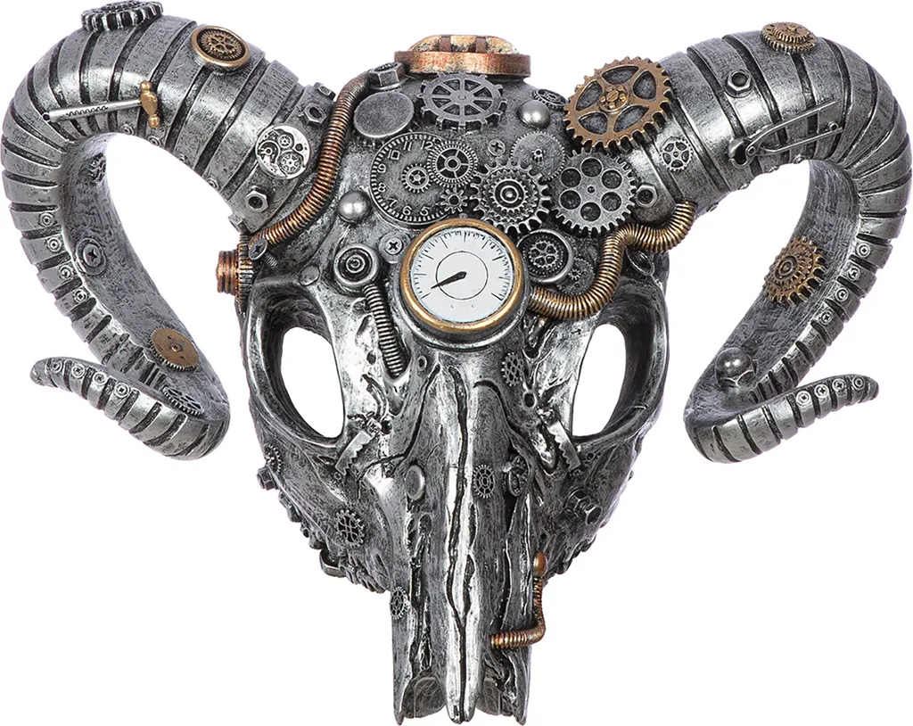Trophée de buffle mural Steampunk en résine argentée, décoration Gilde