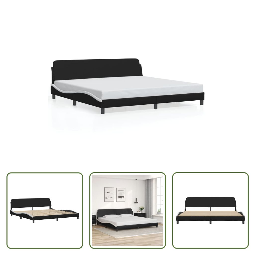 The Living Store Bettgestell mit Kopfteil Schwarz und Weiß 200x200 cm Kunstleder