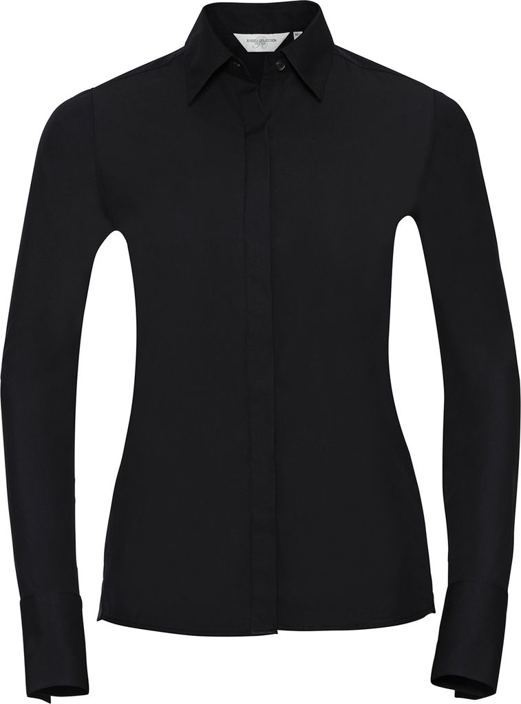 Russell Collection - "Ultimate" Formelles Hemd für Damen Langärmlig PC7425 (L) (Schwarz)