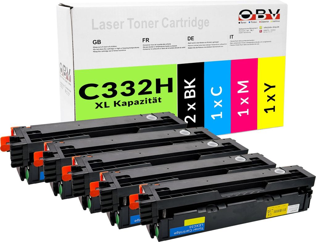 OBV Toner Sparset 5er-Pack für Lexmark C332H für C3326dw Produktbild 