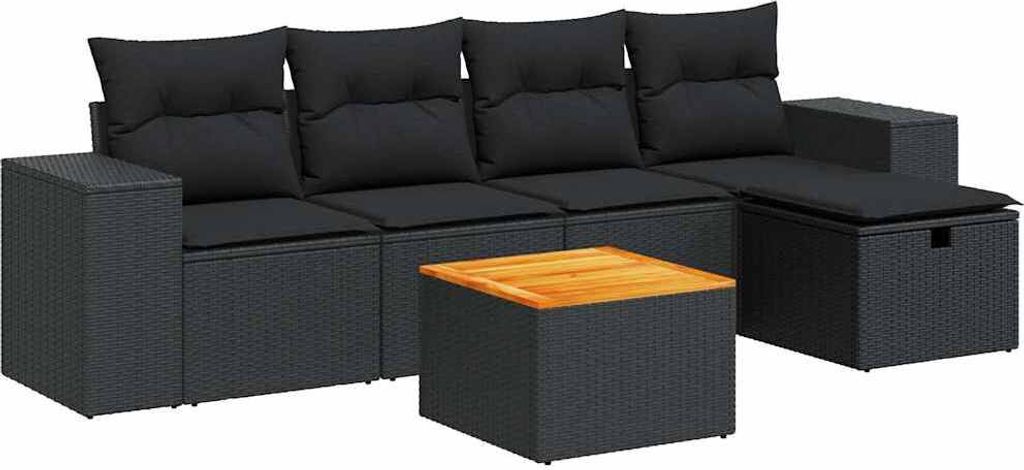 vidaXL 6-tlg. Garten-Sofagarnitur mit Kissen Schwarz Poly Rattan