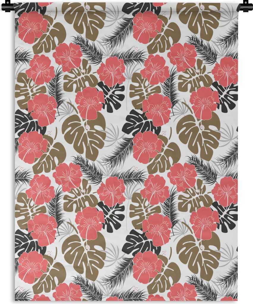 MuchoWow Wandteppich Wandbehang Exotische Pflanzen - Muster - Hawaii 150x200 cm Tapisserie Dekoration Wandtuch - Wandaufhängung - Moderner