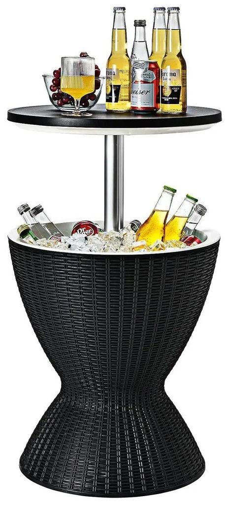 3-in-1 Cool Bar - Höhenverstellbarer Beistelltisch - 30 l Outdoor Getränkekühler - Bier- und Weinkühler - Rattanoptik - Rot