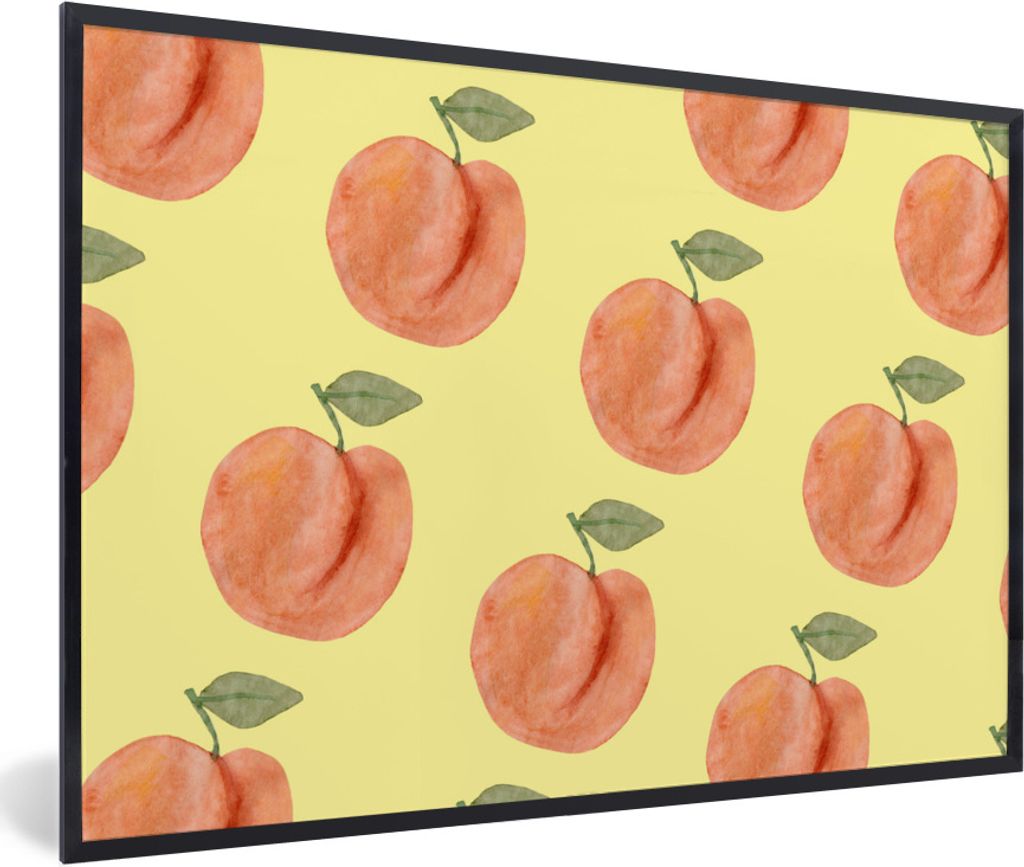 MuchoWow Gerahmtes Poster Pfirsiche - Obst - Gelb 60x40 cm - Poster mit Schwarzem Bilderrahmen Wandposter Rahmen Foto Bilder - Printing - Wanddek...