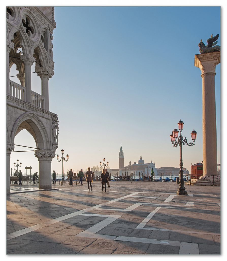 Wallario Herdabdeckplatte aus Glas, Größe 52 x 60 cm 1-teilig, Motiv Venedig - Dogenpalast, Markusplatz und San Giorgio Maggiore I