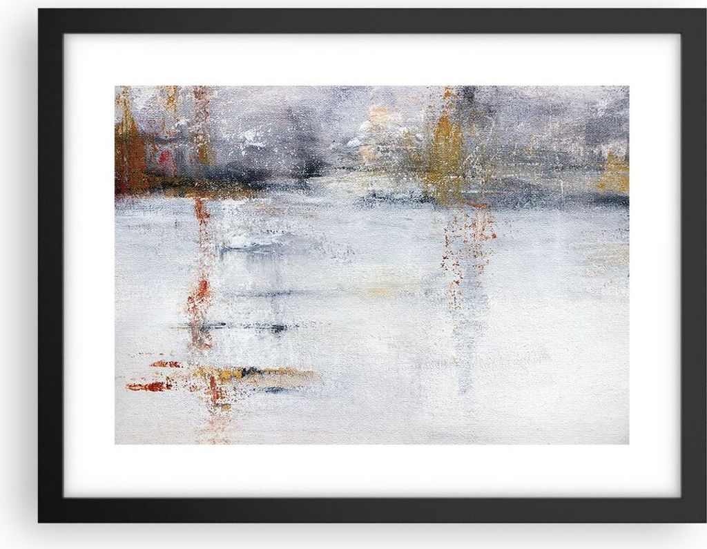 Gerahmtes Poster - Schwarzer Rahmen - Abstraktion weiß verschwommen - 40x30 cm - Wand Bild - Wanddeko - Wandbilder - Kunstposter - Wandposter - Bi...