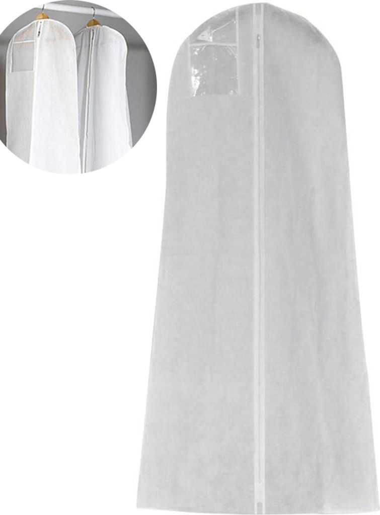 Atmungsaktiver Kleidersack Schutzhülle für Brautkleider Abendkleider Anzüge Mäntel Anti-Staub Hochzeitskleid Kleidersack Weiß 180 cm