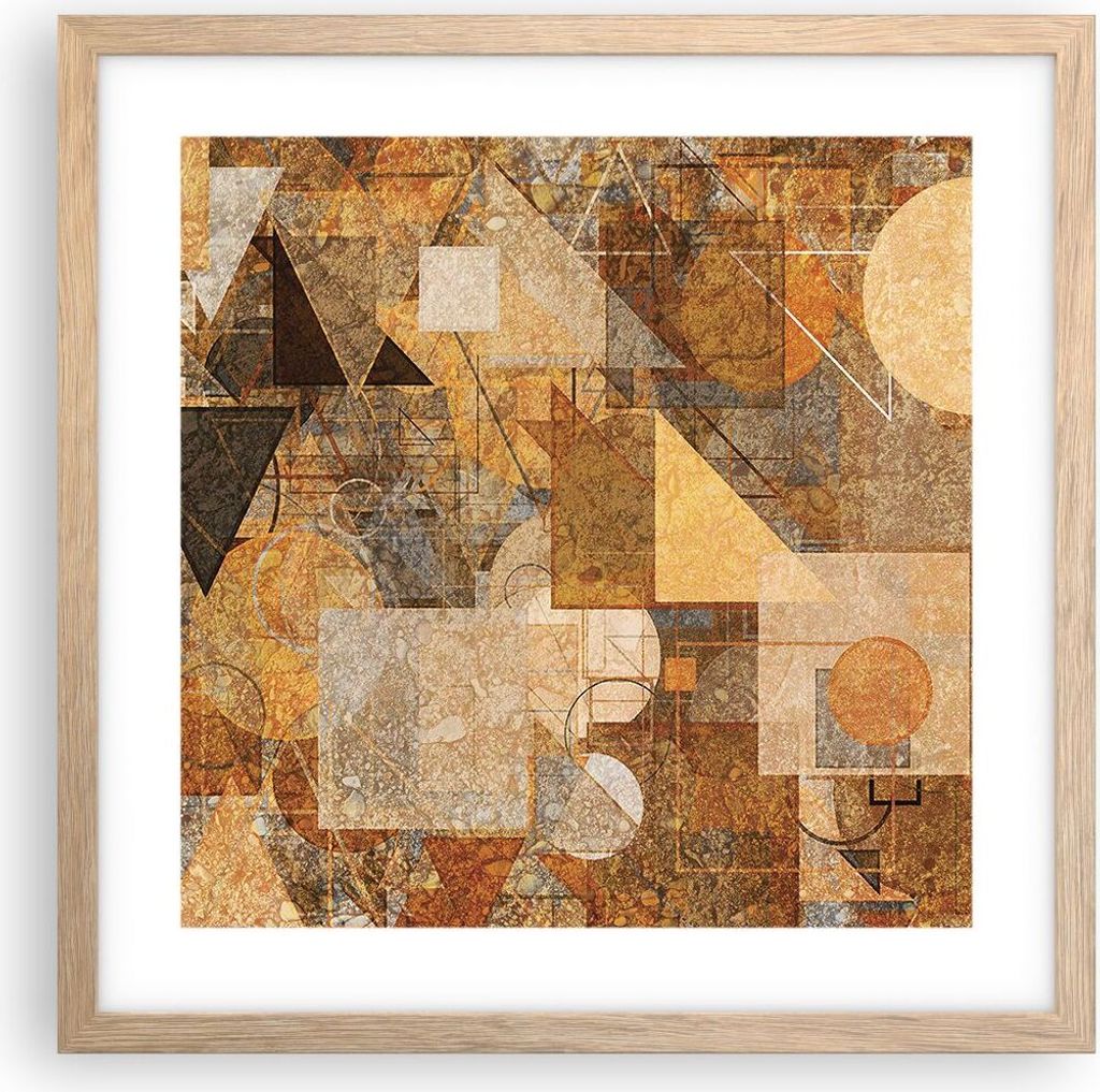 Gerahmtes Poster - Rahmen in heller Eiche - Abstraktion Figuren Geometrisch - 40x40 cm - Wand Bild - Wanddeko - Wandbilder - Kunstposter - Wandpost...