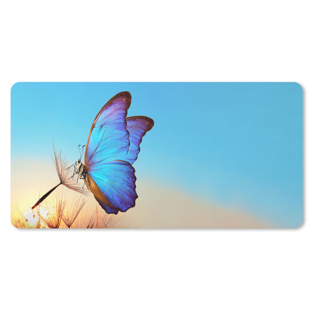 MuchoWow Mauspad Mousepad Schmetterling - Löwenzahn - Blau 60x30 cm - Mousepads - Maus Mat - Pad - Mausunterlage - Nachhaltig