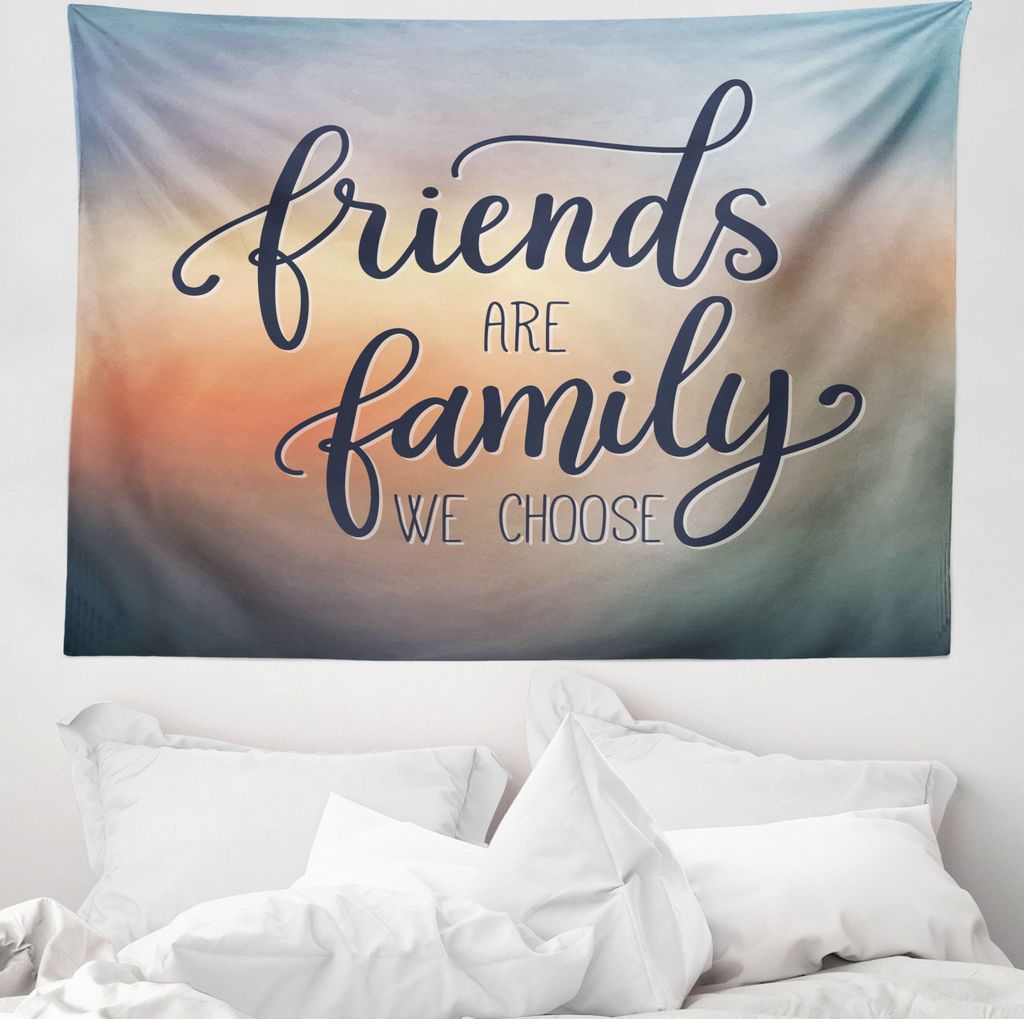 ABAKUHAUS Zitat Wandteppich, Freunde sind Familie BFF aus Weiches Mikrofaser Stoff Waschbar ohne Verblassen Digitaldruck, 150 x 110 cm, Dunkelblau ...