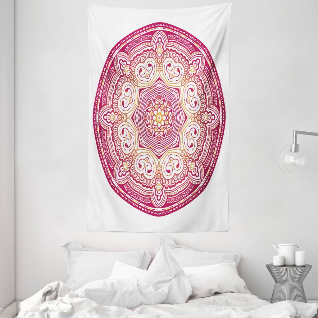 ABAKUHAUS rosa Mandala Wandteppich und Tagesdecke, traditionelle Harmony aus Weiches Mikrofaser Stoff Waschbar ohne Verblassen Digitaldruck, 140 x ...