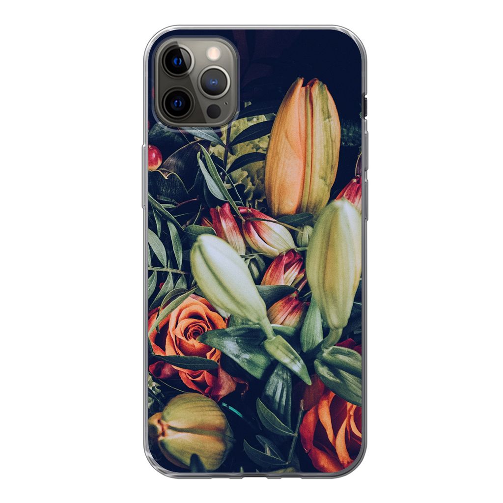 MuchoWow Handyhülle Schutzhülle Hülle für iPhone 13 Pro Max Blumenstrauß - Stilleben - Blumen - Pflanzen - Rot Silikon Softcase Handy Hülle...
