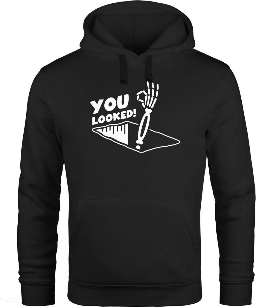 Hoodie Herren You looked Bongoloch reingeschaut Skelett Fun-Shirt Spruch lustig Kapuzen-Pullover Moonworks schwarz 4XL