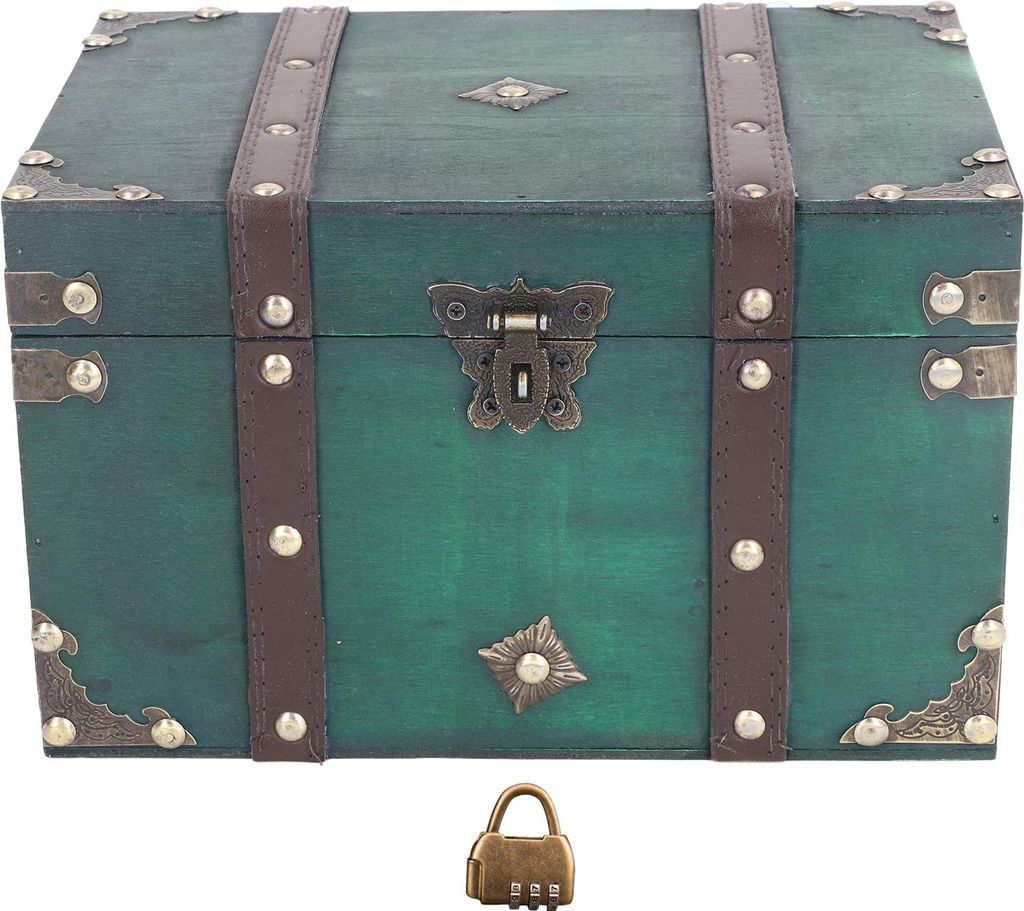 Hölzerne Aufbewahrungsbox Antike elegante dekorative Schmuck Organizer mit Schloss für Fotografie Prop Emerald XL dreistellige Kombination