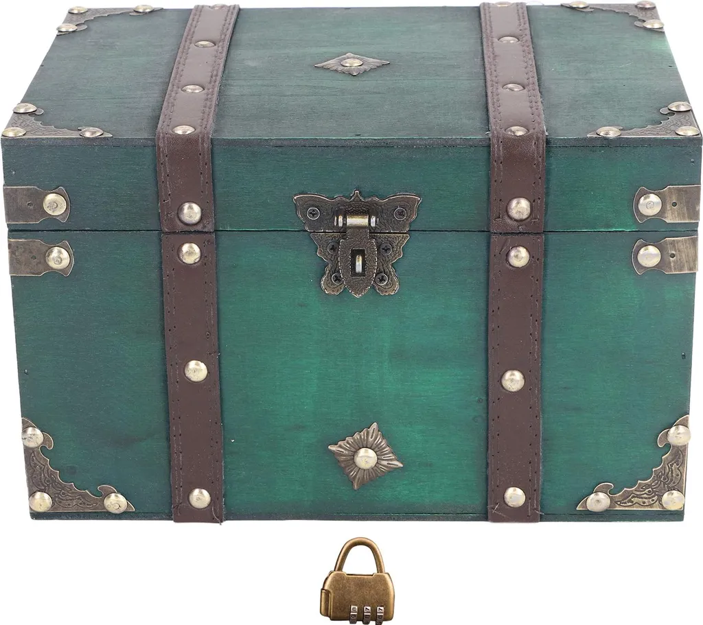 Props Fotografia Vintage: Scatola Legno XL Verde Smeraldo con Lucchetto