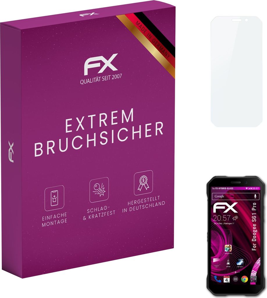 atFoliX FX-Hybrid-Glass Displayfolie kompatibel mit Doogee S61 Pro Glasfolie