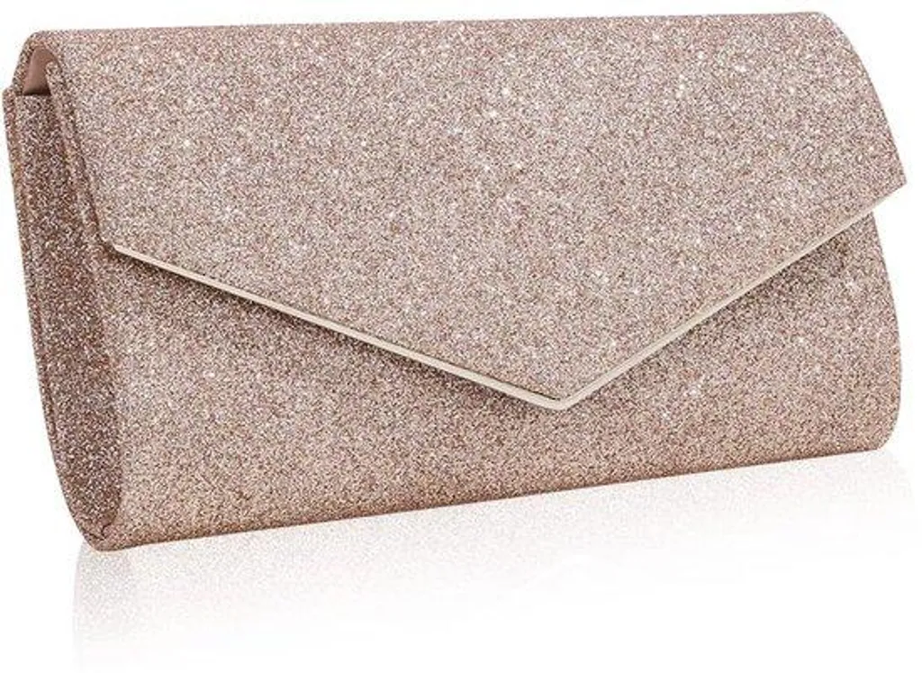 Pochette de soirée pailletée noire et sa chaîne fine de mariage