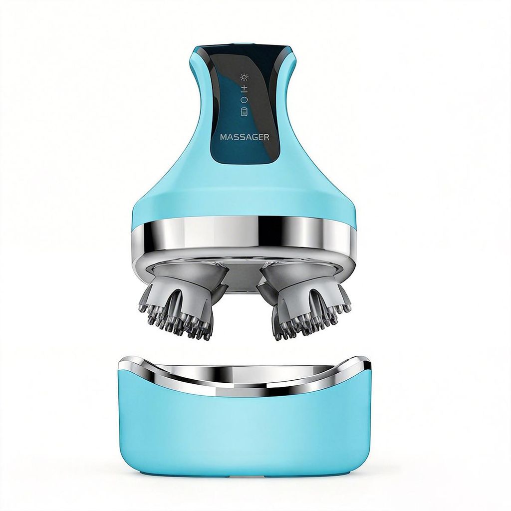 Elektrischer 4D Kopf- & Nacken-Schulter-Massager, 108 Knetköpfe, kabellos, für Rücken & Beine, wasserdicht, 4 Modi, Handmassagegerät – Blau